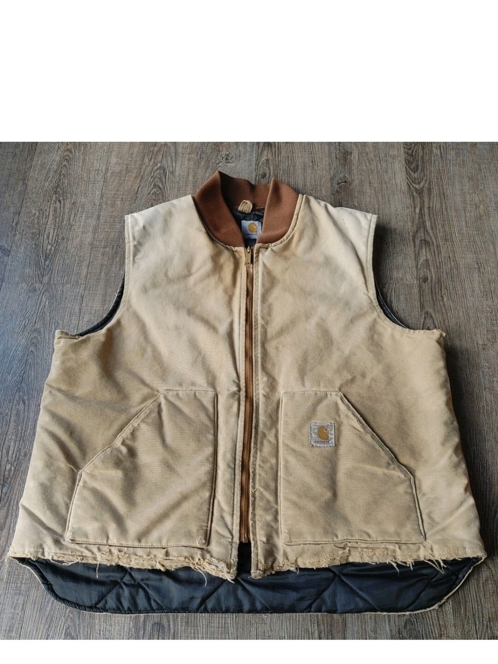 Carhartt Vest Mens Extra Large Canvas Quilt Lined Work Barn Full Zip Distressed
